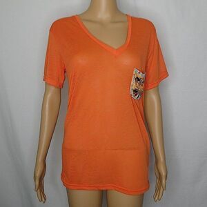 00 Son of John V Neck T Shirt Sequin Pocket Orange Lightweight Tangerine